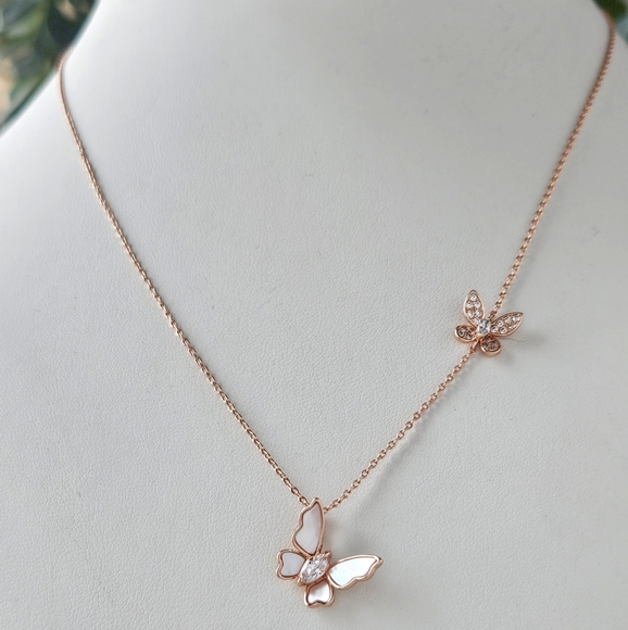Rose Gold Butterfly Necklace with pink Mother of Pearl, Charmed Aroma - Picture 5 of 7